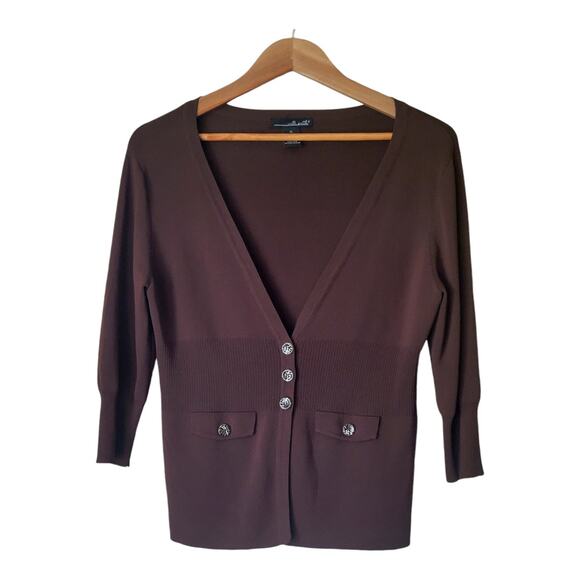 Willi Smith Women's Cardigan Brown Knitted V-Neck Stretch Long Sleeve - Picture 1 of 8